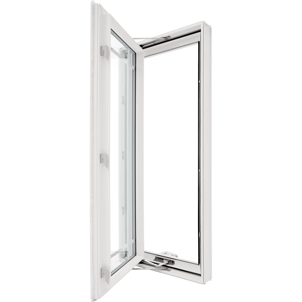 Casement windows are hinged on one side and swing open like a door, providing unobstructed views and excellent ventilation control.