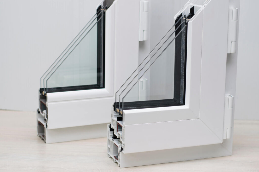 Cross sections of triple pane windows.